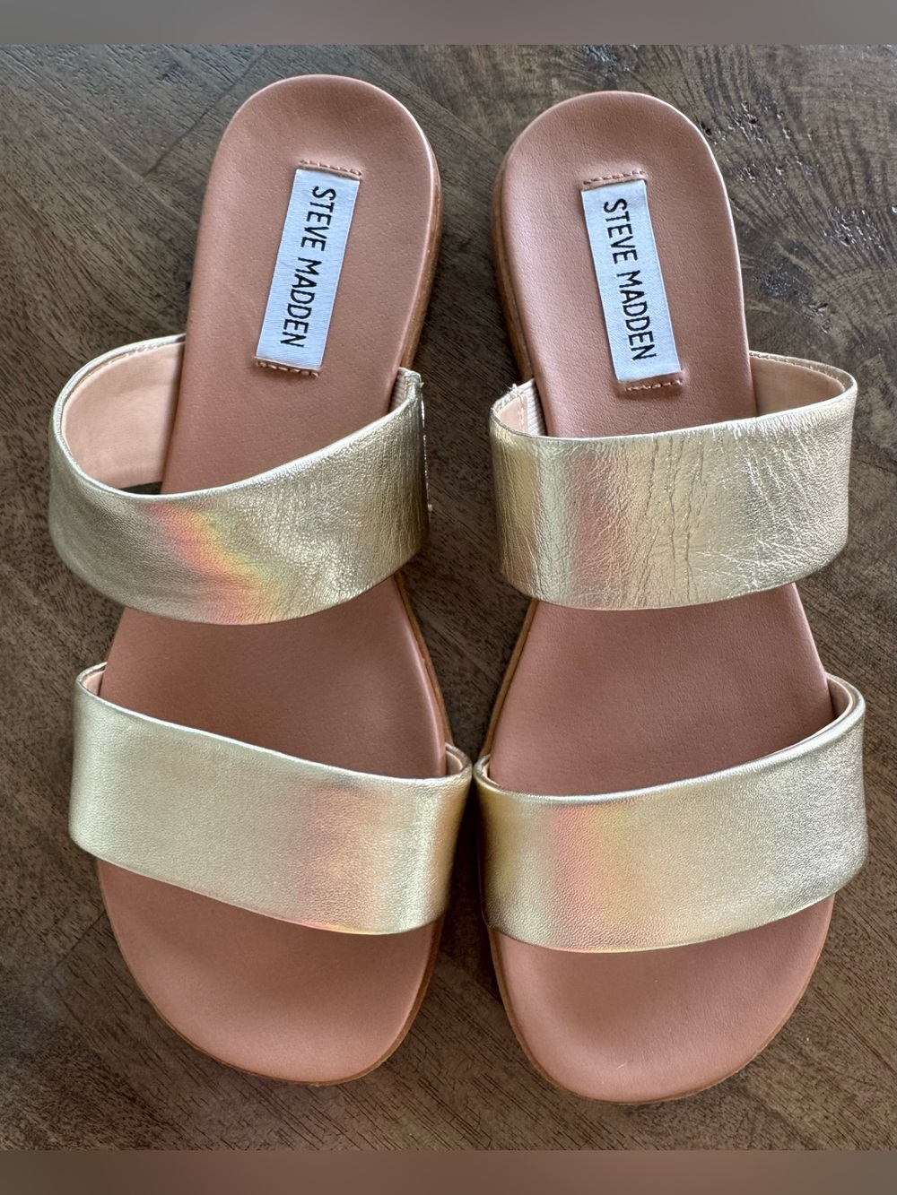 Steve Madden Metallic Gold Double-Strap Slide Sandals